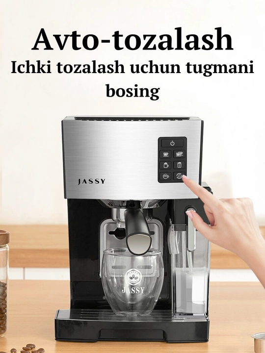Jassy avtomatik qahva mashinasi, 19 BAR bosim + 1,4 litr, kapuchinatorli qahva qaynatgich