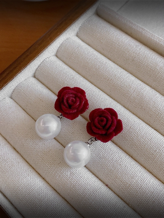 Серьги с красными розами, для женщин, современные