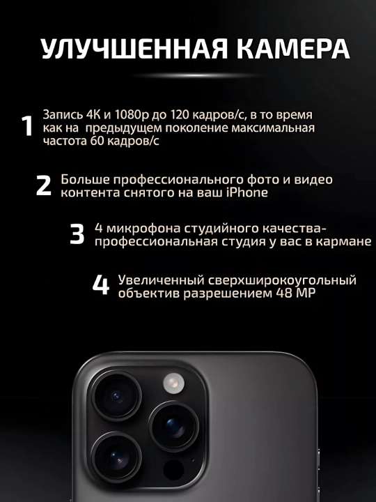 Смартфон iPhone 16 Pro Max, 256GB/512GB/1TB, 1-SIM / еSIM, стекло и чехол в подарок,черный