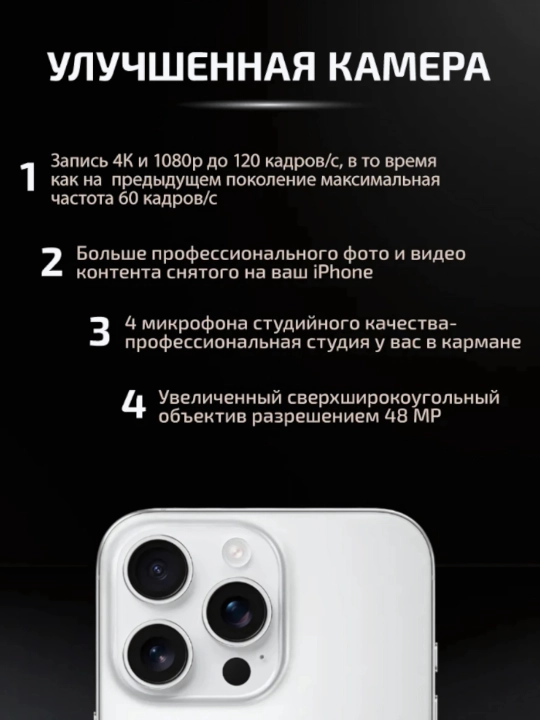 Смартфон iPhone 16 Pro, 128, 256, 512 ГБ, 1 ТБ, 1 SIM, Dual SIM, чехол в подарок