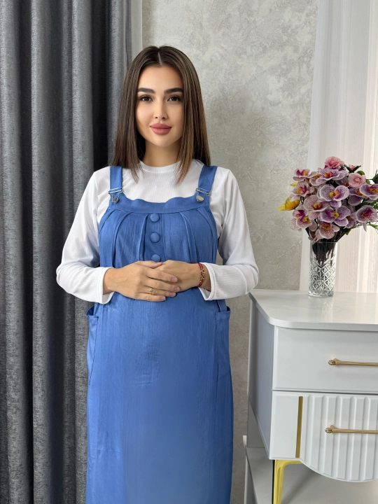 Платье-сарафан для беременных, одежда из двух предметов, топ длинный рукав и сарафан