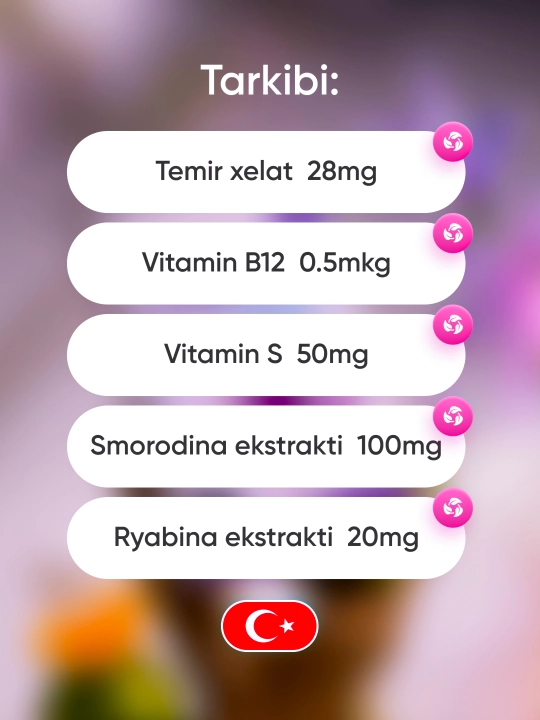 DAMFER temir tanqisligi anemiyasiga qarshi, Halol №30, Damaar
