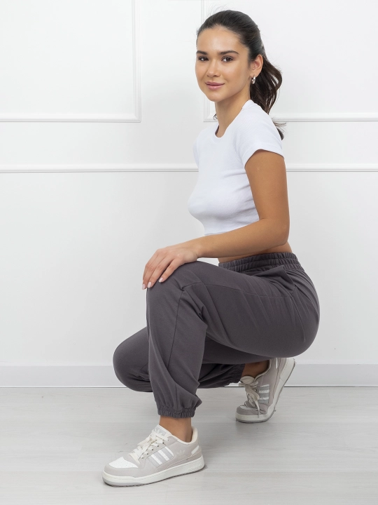 Ayollar sport shimlari, klassik joggerlar, keng oversize shim, rezinkali triko