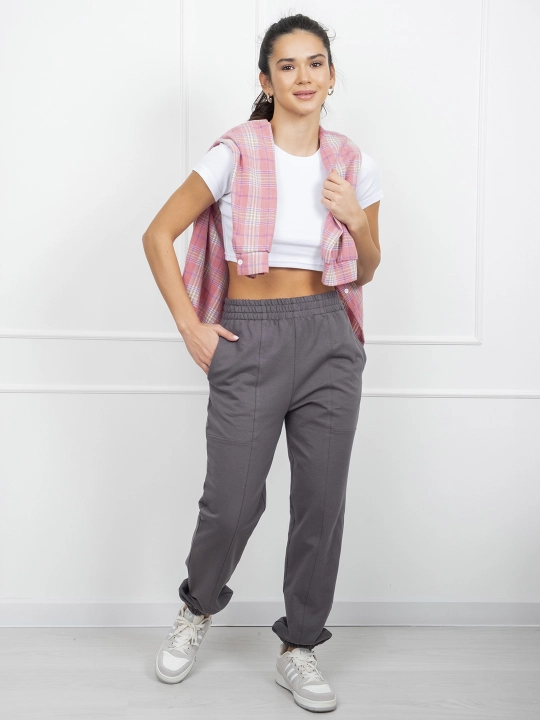 Ayollar sport shimlari, klassik joggerlar, keng oversize shim, rezinkali triko