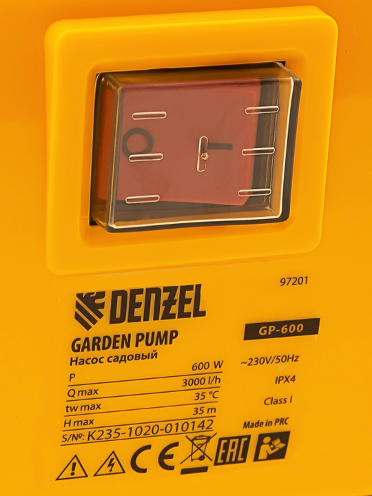 Bog 'nasosi DENZEL GP600, 600 Vt, 3000 lsoat, ko'tarish 35 m, 97201