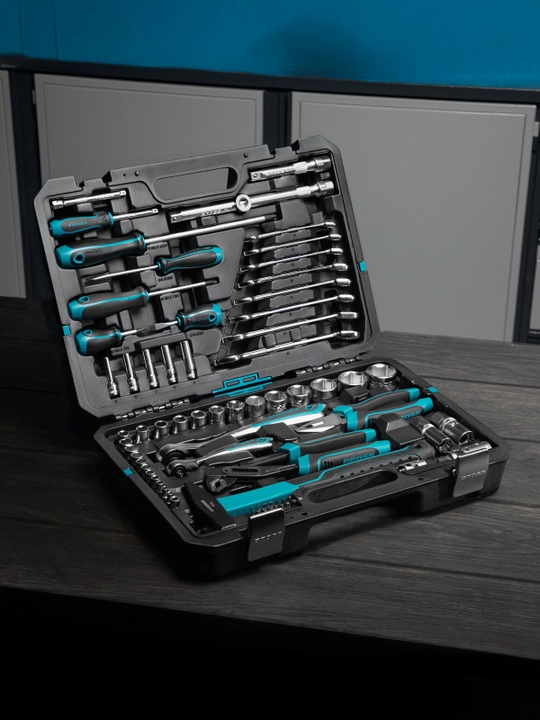 Набор инструментов GROSS, 1/4", 1/2", CrV, 120 зубьев, 76 предметов, 14156