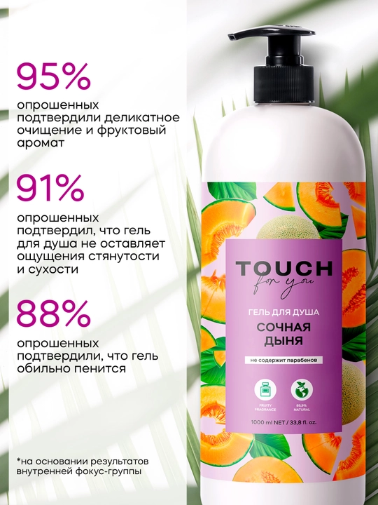 Гель для душа, освежающий и тонизирующий, Touch For You, 1000 мл