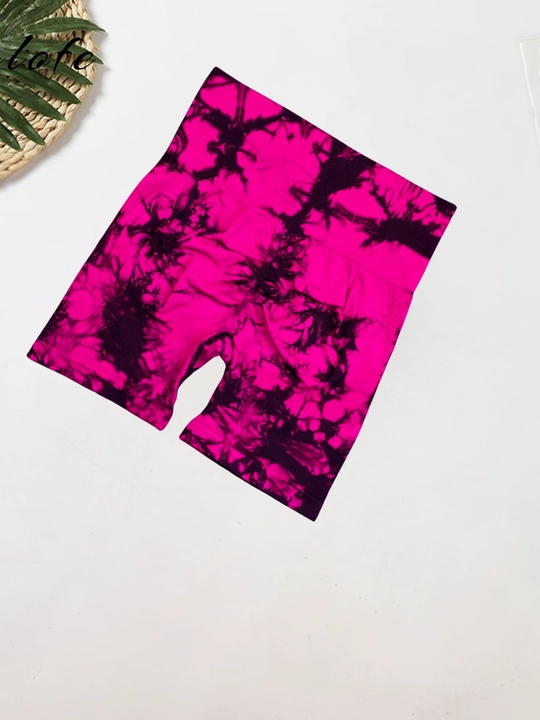Шорты спортивные, велосипедки, Push-up, Tie-dye, с высокой посадкой, утягивающие
