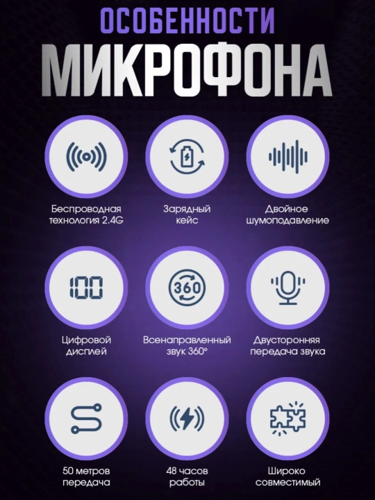 Simsiz mikrofon petlichka Android, iPhone uchun, Type-C, Lightning