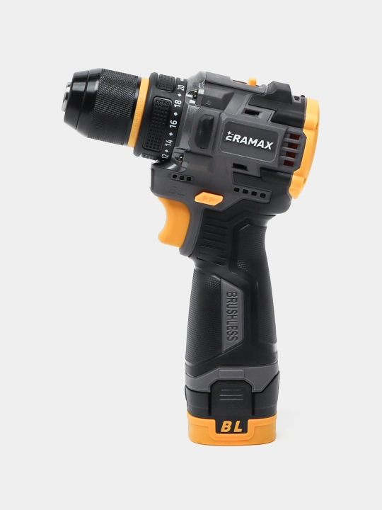 Shurup buragich professional ERAMAX, cho'tkasiz motor, 10 mm, akkumulyatorli, 2 dona