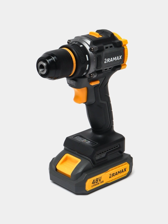 Shurup buragich cho'tkasiz motor Eramax, 10 mm, zaryad ko'rsatkichi bilan drel