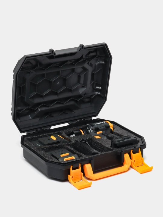 Shurup buragich cho'tkasiz motor Eramax, 10 mm, zaryad ko'rsatkichi bilan drel