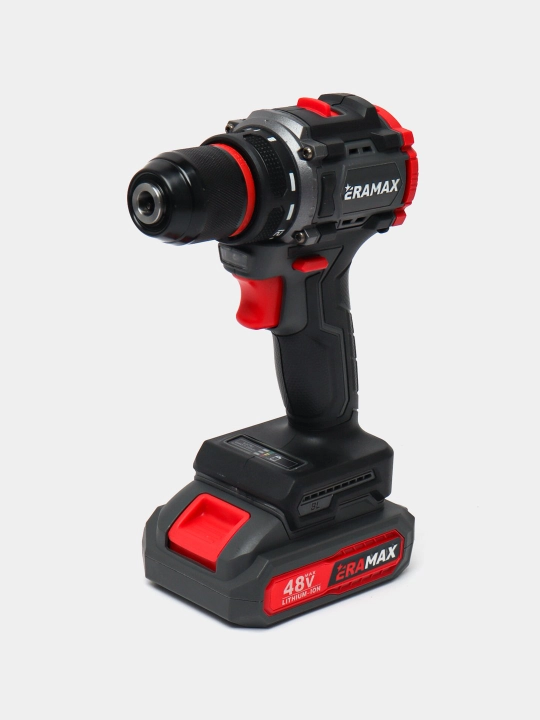 Shurup buragich cho'tkasiz motor Eramax, 10 mm, zaryad ko'rsatkichi bilan drel