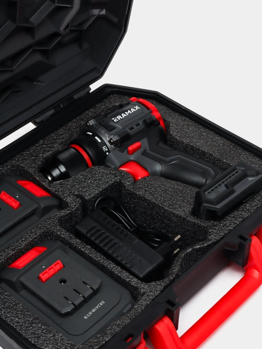 Shurup buragich cho'tkasiz motor Eramax, 10 mm, zaryad ko'rsatkichi bilan drel