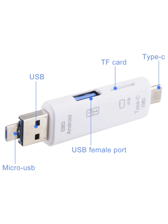 Kartrider ko‘p funksiyali 5 ta birda, USB, Type-C, Micro USB, SD va TF kartalar uchun