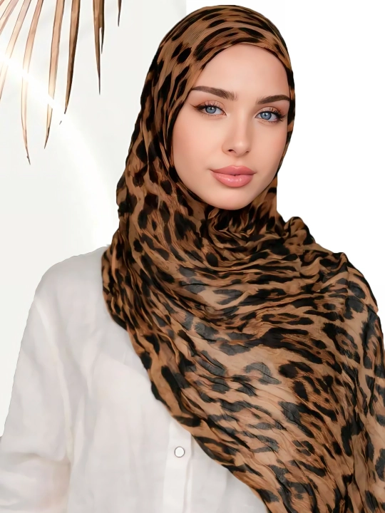 Шарф с леопардовым принтом, платок женский, булавка в подарок, 180x90 см, NA&DEN HIJAB