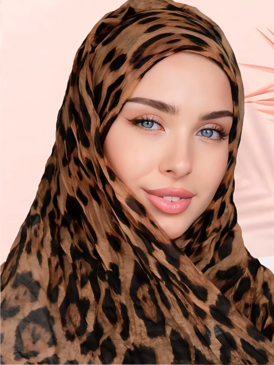 Шарф с леопардовым принтом, платок женский, булавка в подарок, 180x90 см, NA&DEN HIJAB