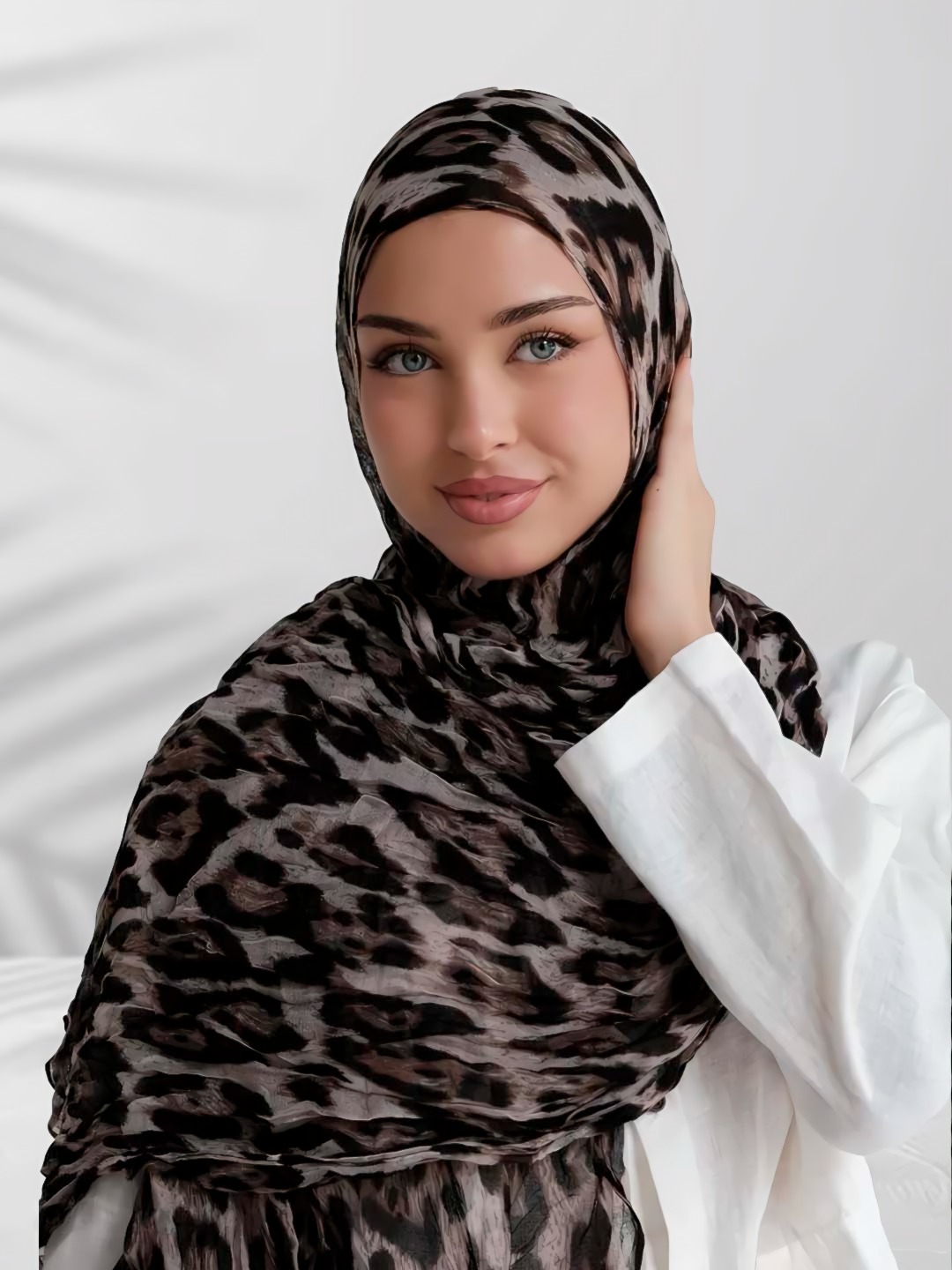 Шарф с леопардовым принтом, платок женский, булавка в подарок, 180x90 см, NA&DEN HIJAB - 