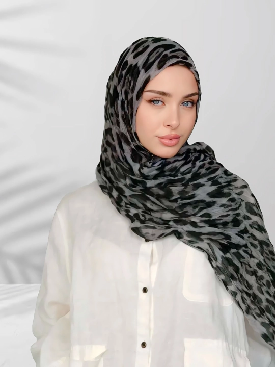 Шарф с леопардовым принтом, платок женский, булавка в подарок, 180x90 см, NA&DEN HIJAB