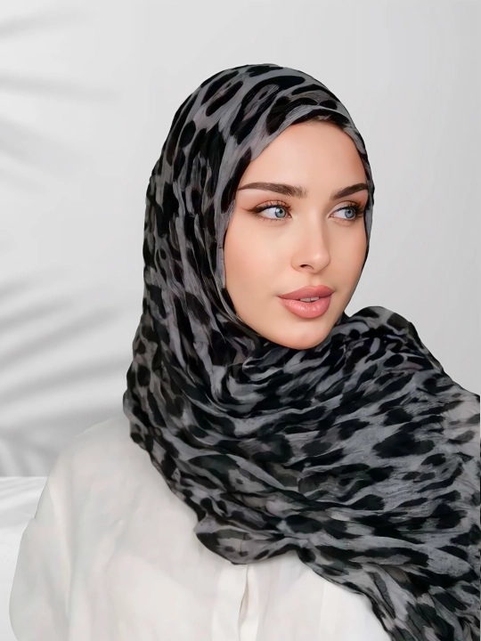 Шарф с леопардовым принтом, платок женский, булавка в подарок, 180x90 см, NA&DEN HIJAB