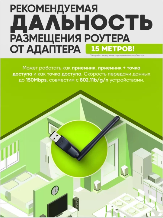 WI-FI адаптер Go-Des GD-BT318, до 1200 м, без помех, 300 Мбит/с