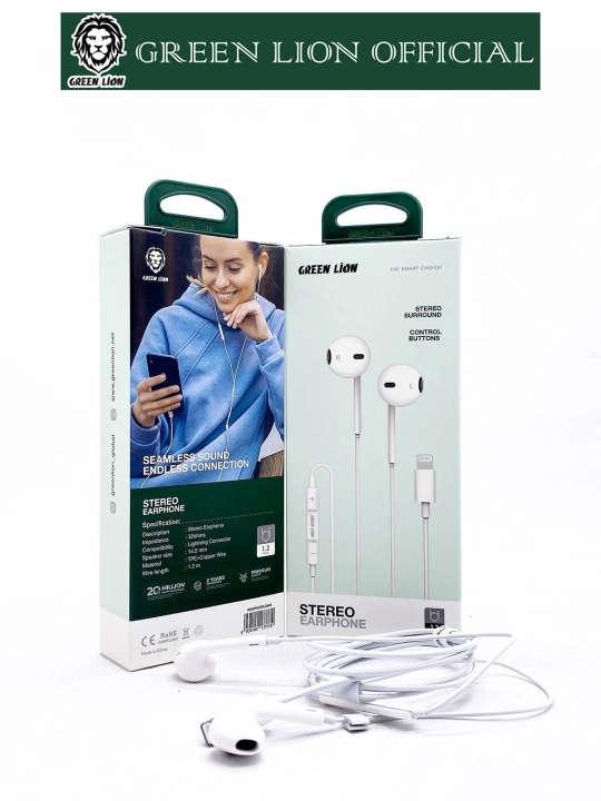 Simli quloqchinlar Lighting Green Lion Stereo Earphone, mikrofon bilan