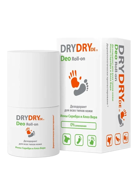 Terlash va hidga qarshi dezodorant Dry Dry de Deo Roll-on, kumush ionlari va aloe verali