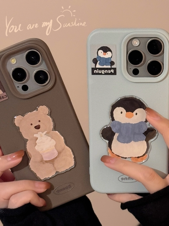 iPhone 11/12/13/14/15/16 Pro/ProMax uchun 3D stikerli yoqimli silikon g‘ilof