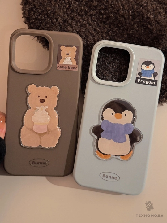 Милый силиконовый чехол с 3D стикерами для iPhone 11/12/13/14/15/16 Pro/ProMax