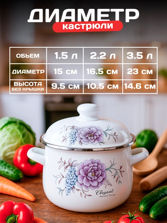 Набор кастрюль эмалированных с объемом 1.5, 2.2, 3.5 л