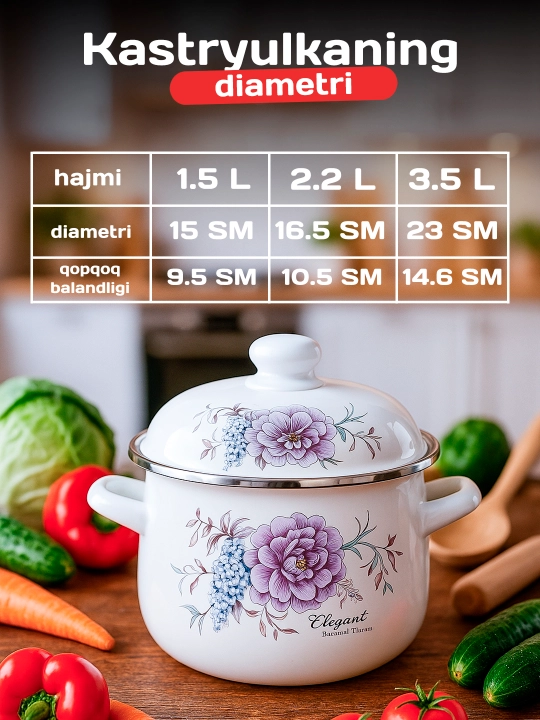 Набор кастрюль эмалированных с объемом 1.5, 2.2, 3.5 л