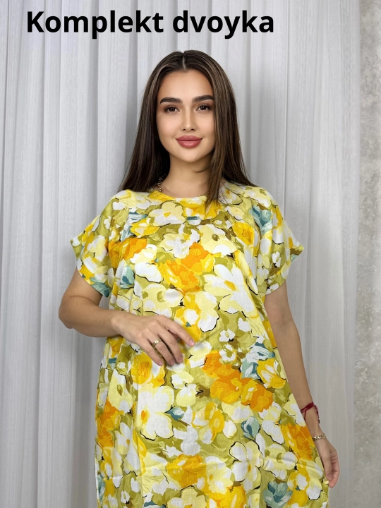 Ayollar kostyumi, oversize, tunika va shim, o‘lchami 46-52