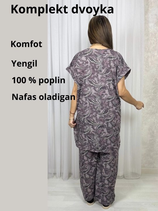Ayollar kostyumi, oversize, tunika va shim, o‘lchami 46-52