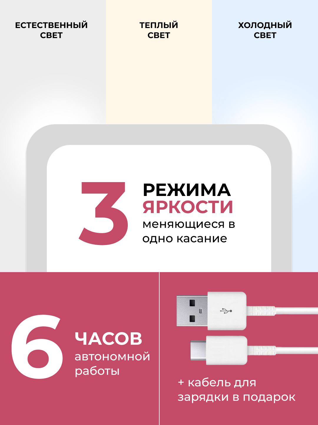 Ish stoli yoritilgan oyna кўзгу bo'yanish uchun, kosmetik, USB zaryadlash bilan