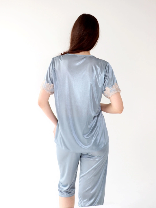Ayollar uchun ikkita pijama, atlas ipak, to'plam, dantelli qo'shimchalar