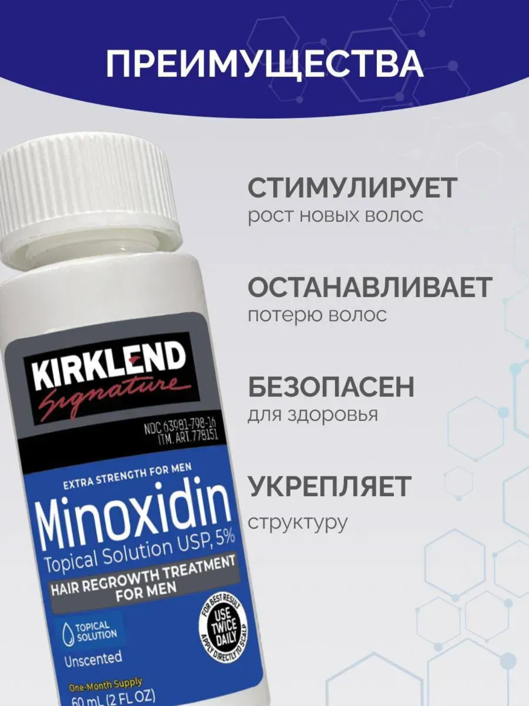 Minoxidin 5% – средство для роста волос и бороды, 60 мл + ПИПЕТКА и ДЕРМАРОЛЛЕР В ПОДАРОК