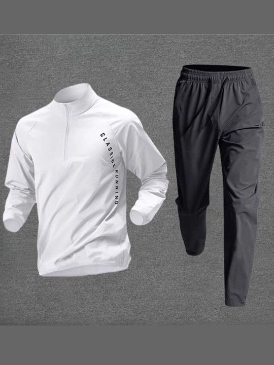 Erkaklar sport kostyumi longsliv+shim, tez quriydigan, yugurish, fitness uchun rashgard
