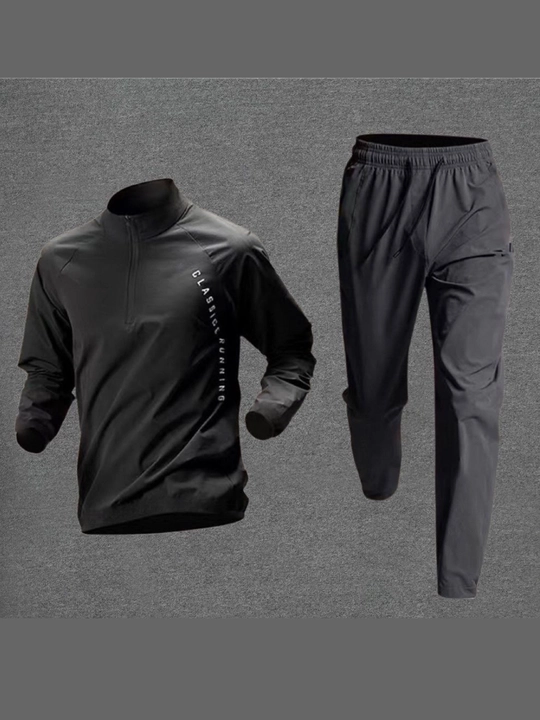 Erkaklar sport kostyumi longsliv+shim, tez quriydigan, yugurish, fitness uchun rashgard