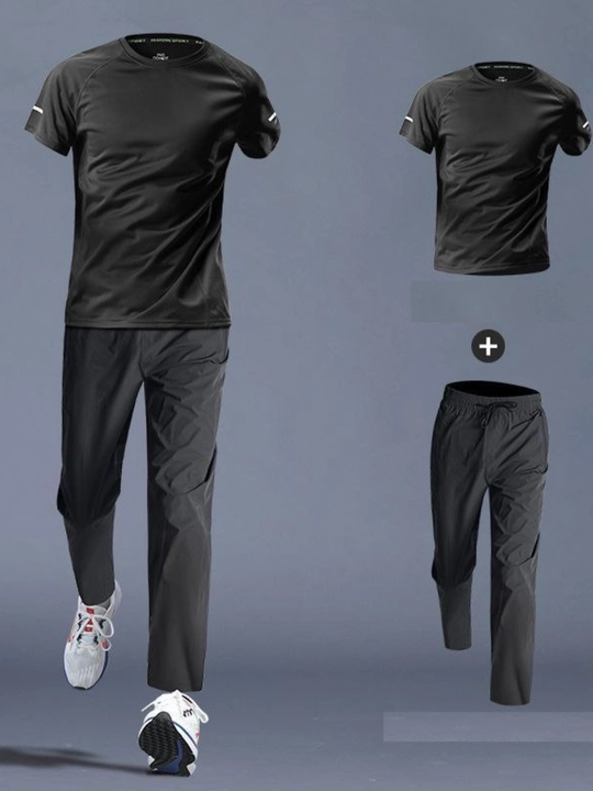 Erkaklar sport kostyumi longsliv+shim, tez quriydigan, yugurish, fitness uchun rashgard