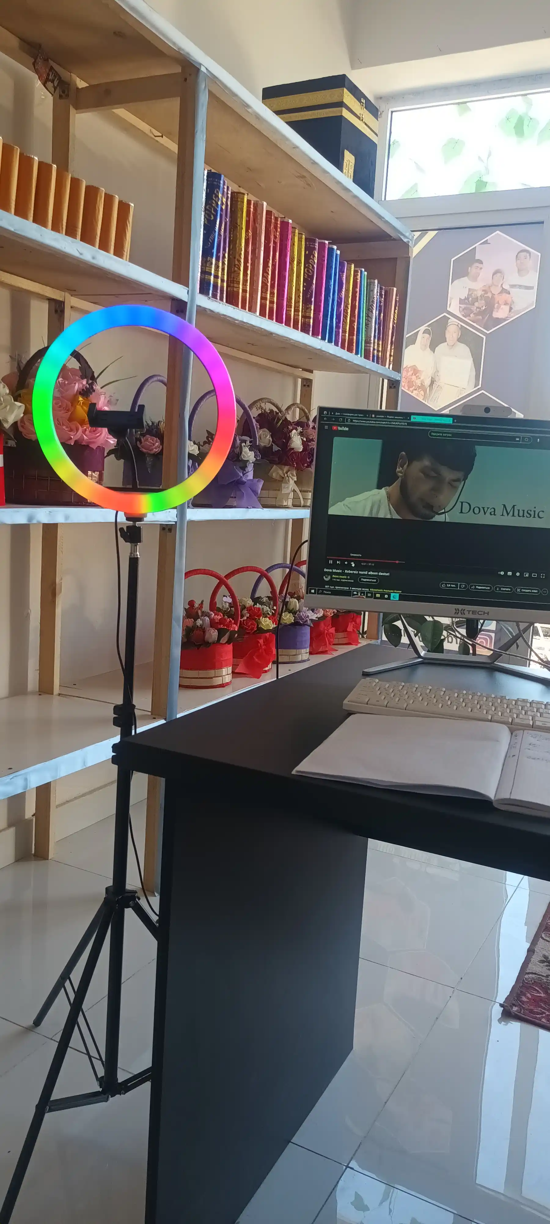 Selfi lampasi, halqali, RGB, LED, shtativ bilan, 210 sm