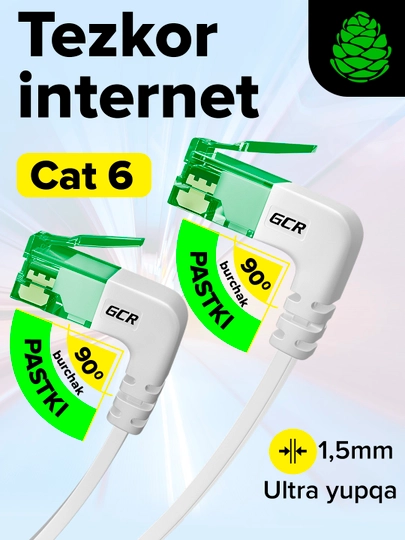 GCR PRO burchakli yassi internet kabeli, mis kat.6 - 
