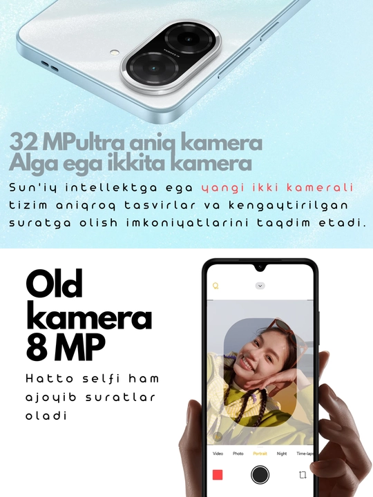 Smartfon Xiaomi Redmi A5, bonusga Bluetooth quloqchin, 5200mAh, 32MP + 32MP, 120 Hz