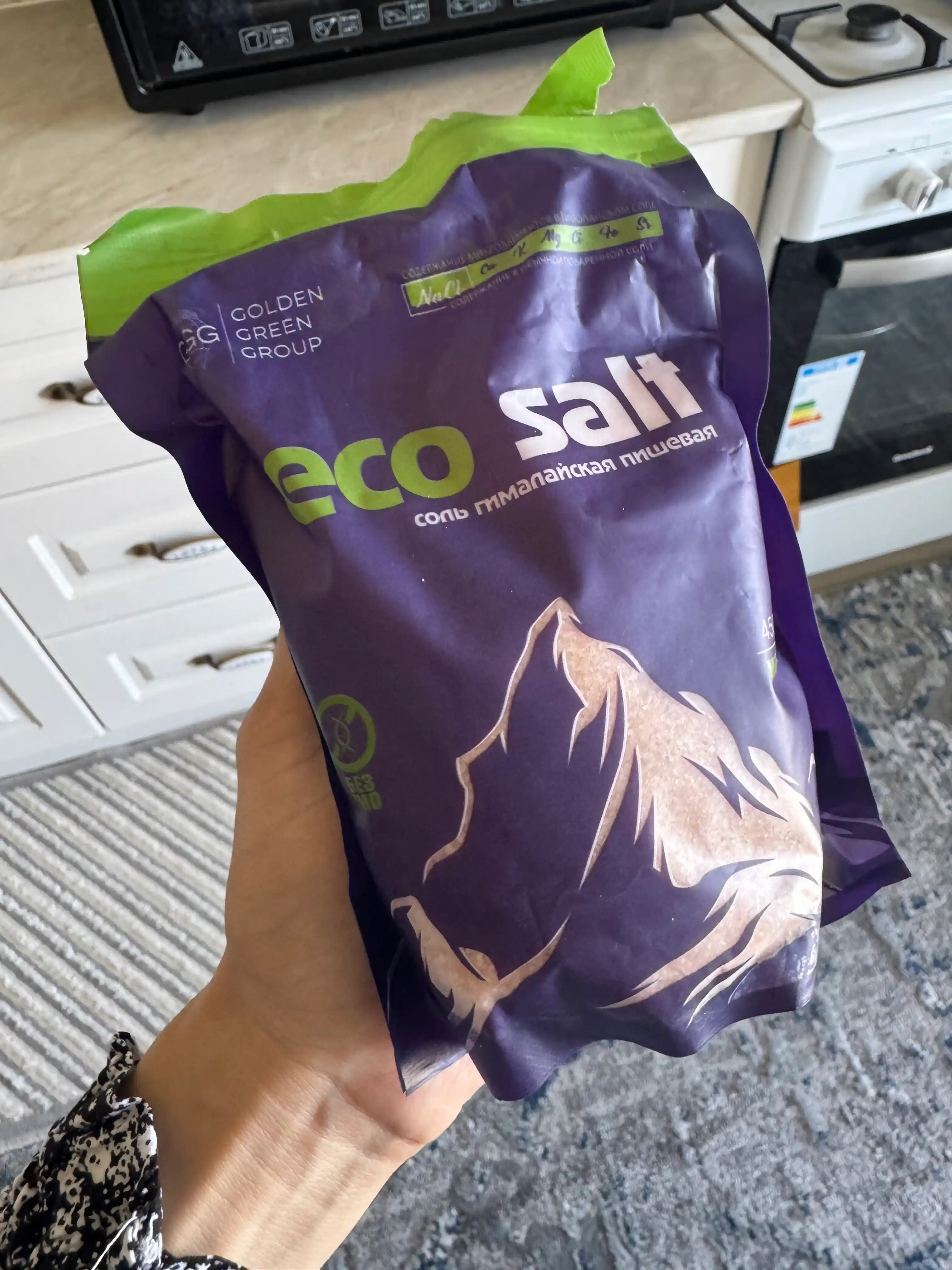 Himoloy pushti osh tuzi Eco Salt 10-3-1 dona, mayda maydalangan, 450 g, 0.25 - 1 mm