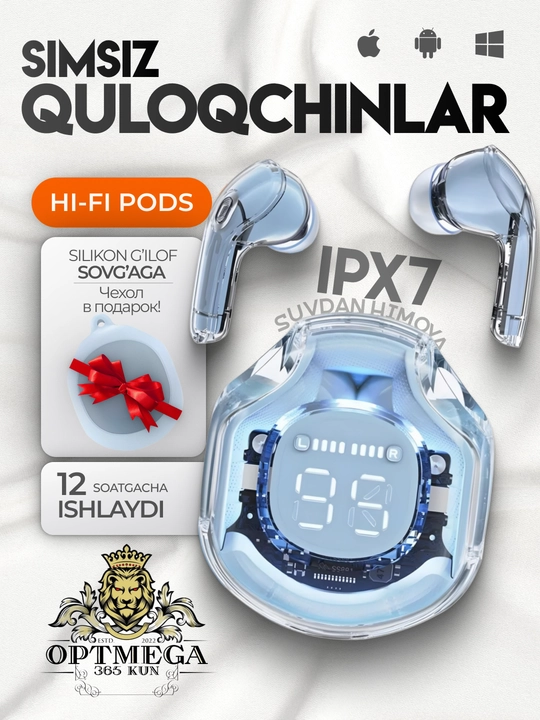 Simsiz quloqchinlar Hi-Fi Pods, sovg‘a g‘ilofi, iPhone va Android uchun, sensorli