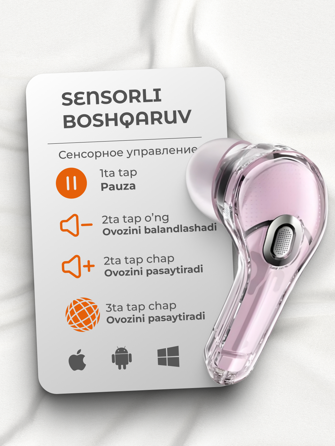 Simsiz quloqchinlar Hi-Fi Pods, sovg‘a g‘ilofi, iPhone va Android uchun, sensorli