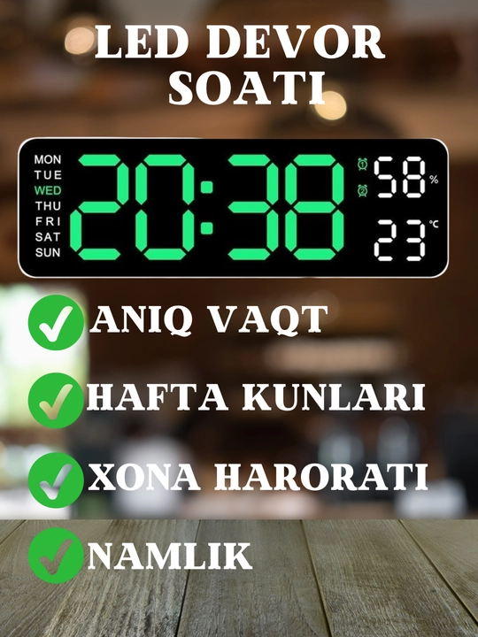 Ko‘p funksiyali stol va devor LED soatlari