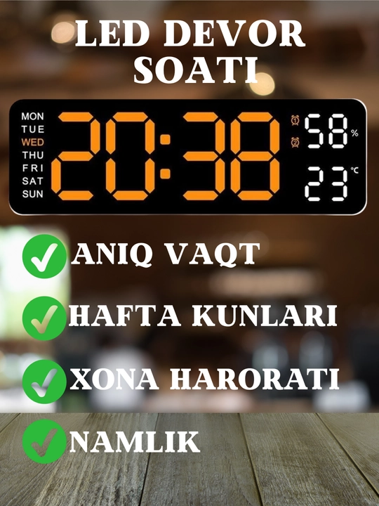Ko‘p funksiyali stol va devor LED soatlari