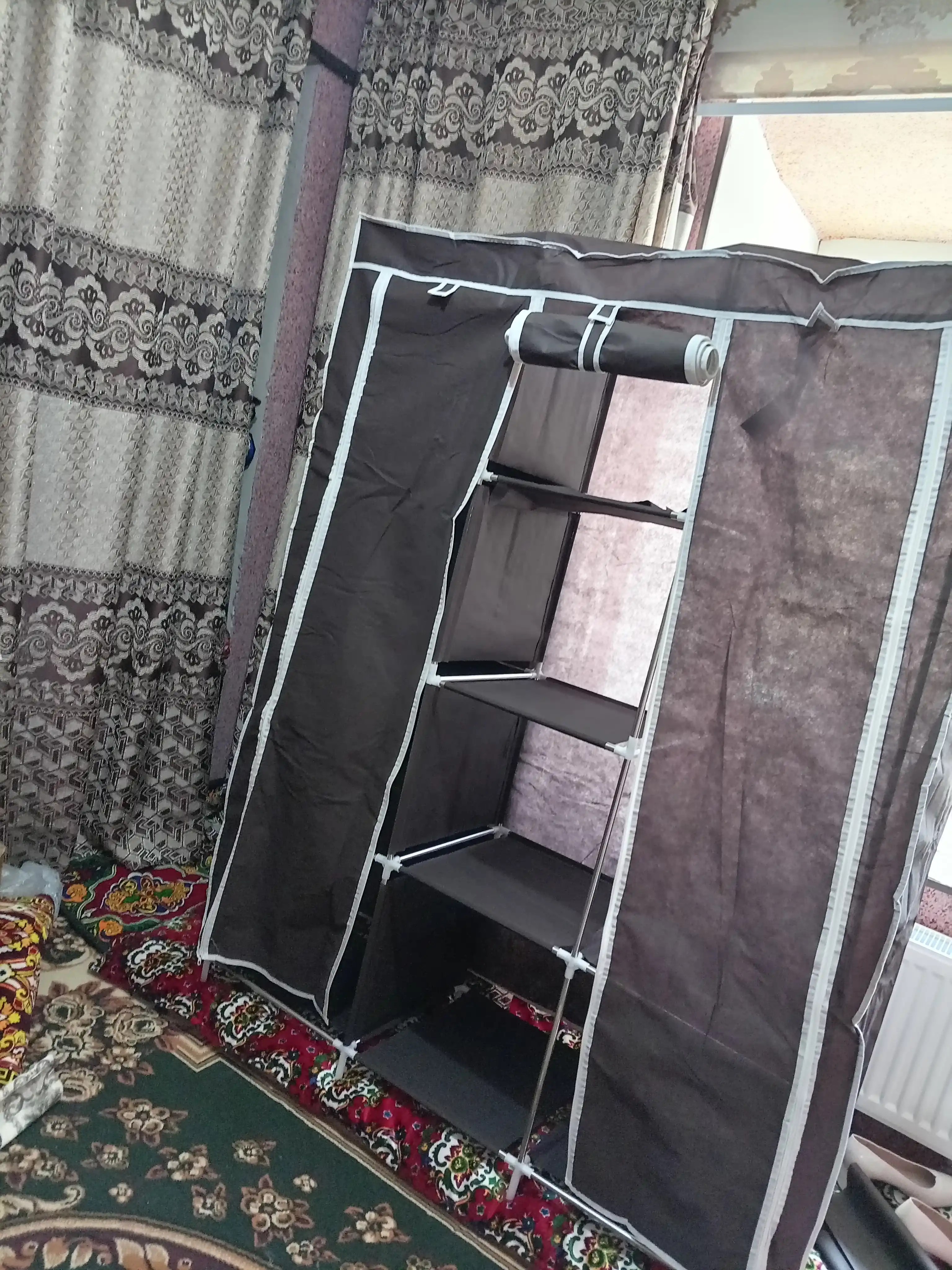 Poyabzal va kiyim-kechaklarni saqlash uchun to‘qima yig‘ma organayzer javoni, 130*45*170 sm