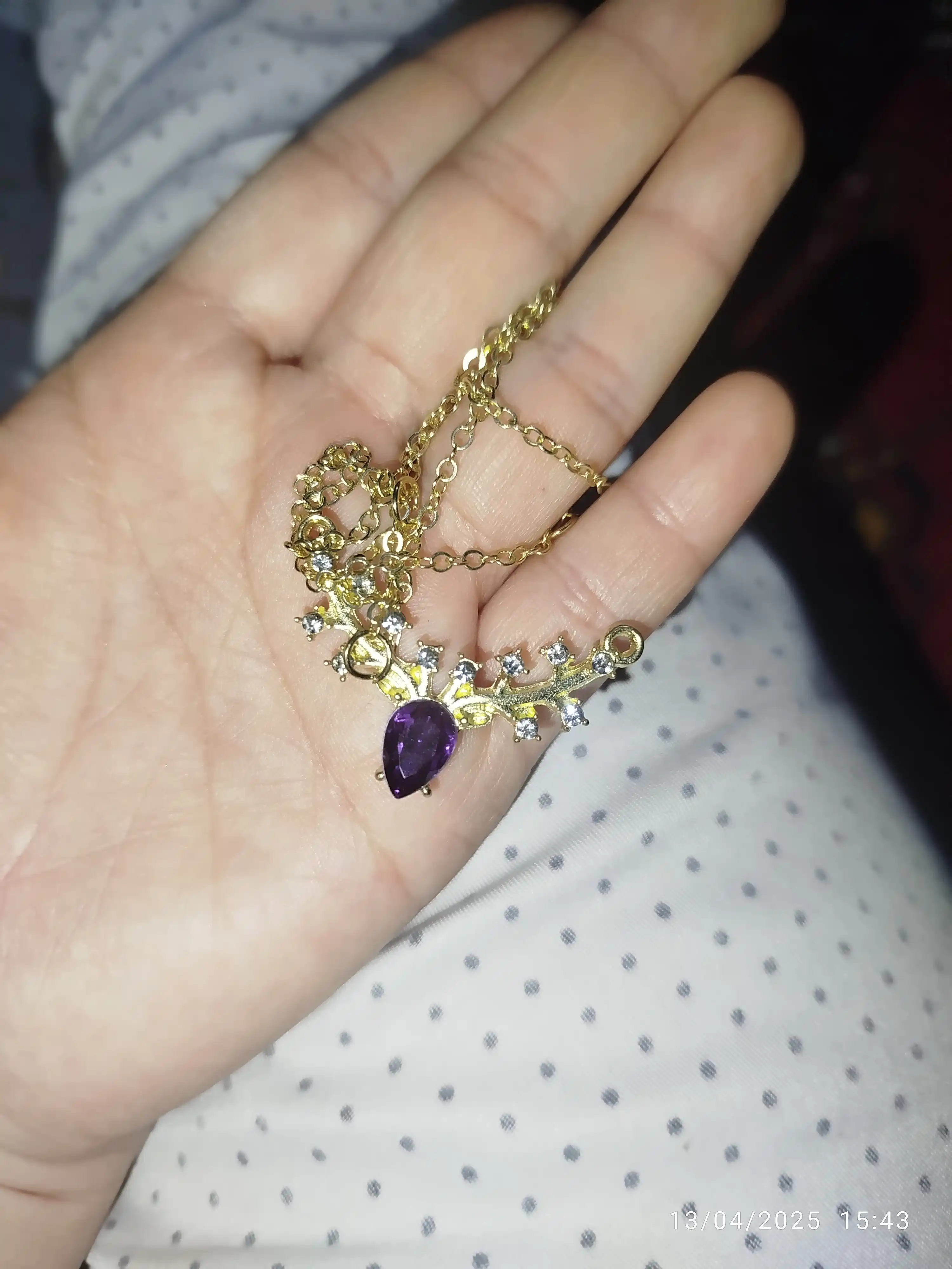 Ayollar marjoni, tilla rang, billur oq ko'k tosh, vintage taqinchoq zanjir