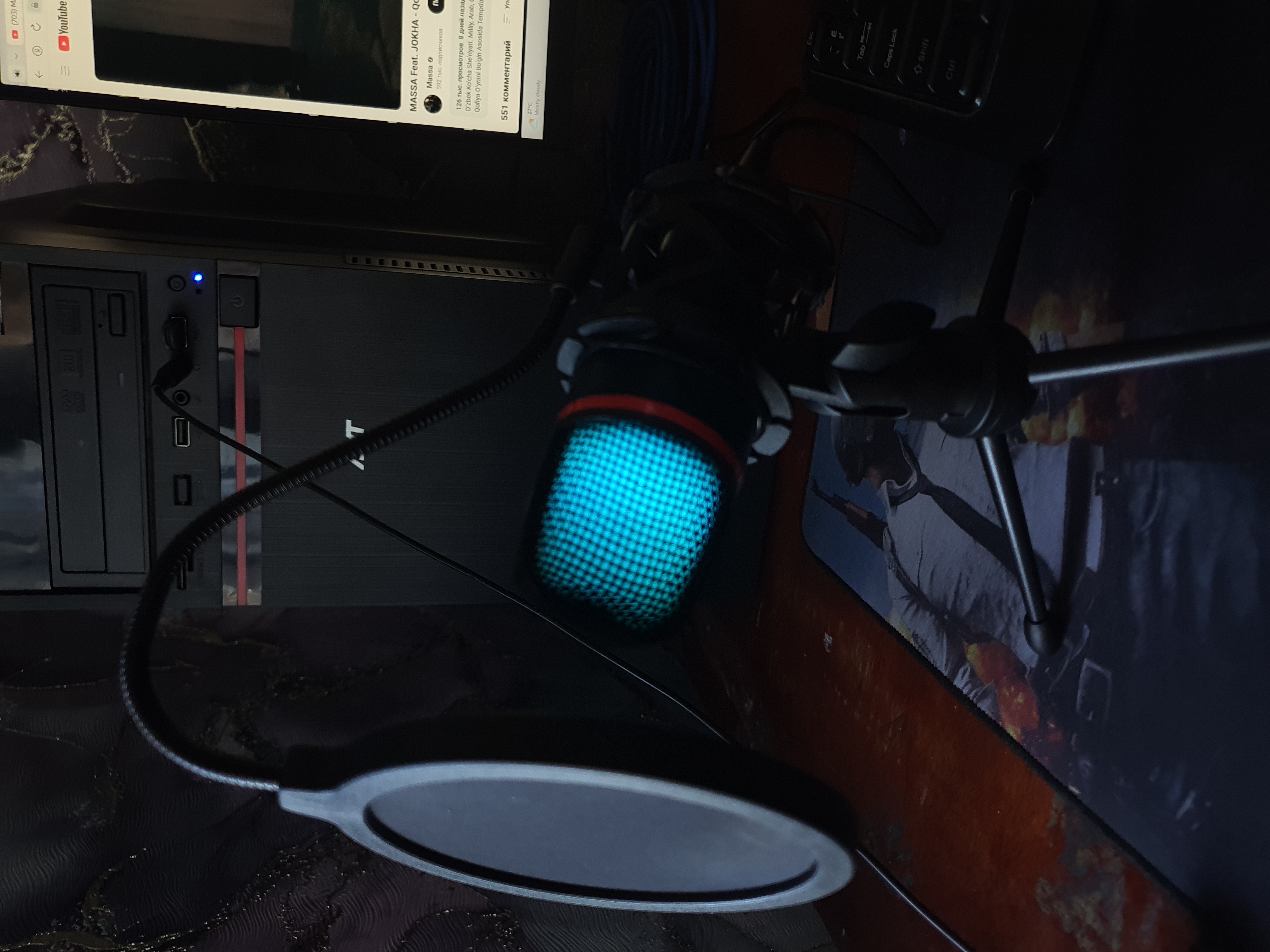 Микрофон игровой для компьютера, USB микрофон с RGB подсветкой, проводной, конденсаторный